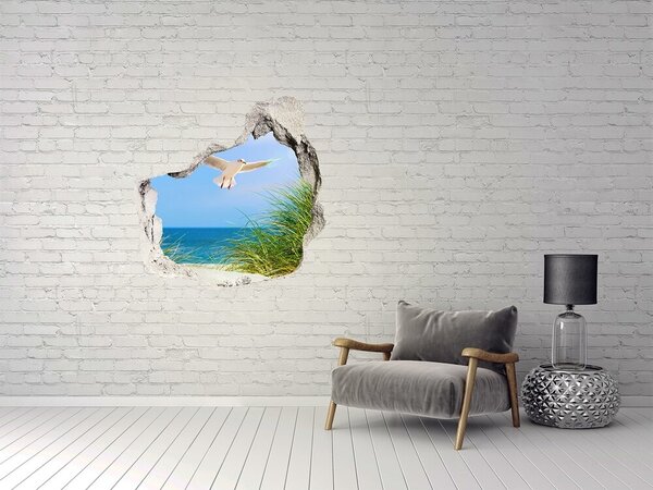 Díra 3D ve zdi nálepka Racek na pláži nd-p-109828063