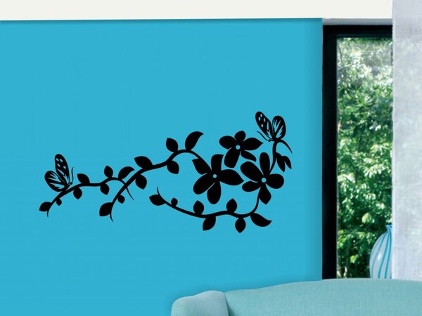 Designová-12 Motýl s kytkou, Samolepky na zeď