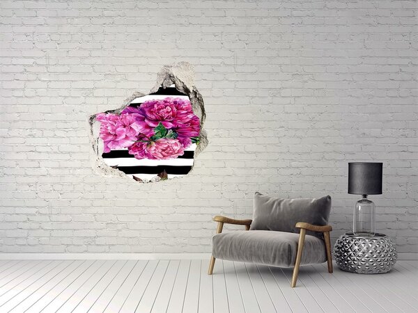 Nálepka 3D díra na zeď Růžové pivoňky nd-p-120266608