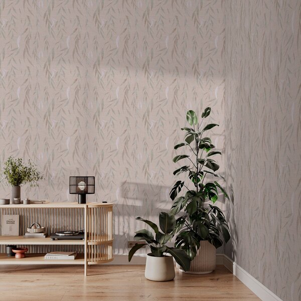 Tapety Visící větve s listy na béžovém pozadí, Tapety boho, a00095v1 : uwalls.cz