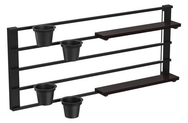 Nástěnná police s květináči a LED osvětlením SHELF 50x118 cm černá/borovice