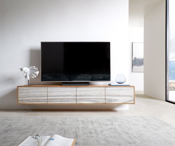 DELIFE TV stolek Kleo 200 cm akácie přírodní 4 dvířka závěsný