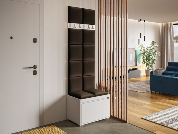Nábytek do předsíně Konkor 60 + 12 kusů čalouněných nástěnných panelů Pag 30x30, Barva: bílá, barva: Manila 16 5903211044298