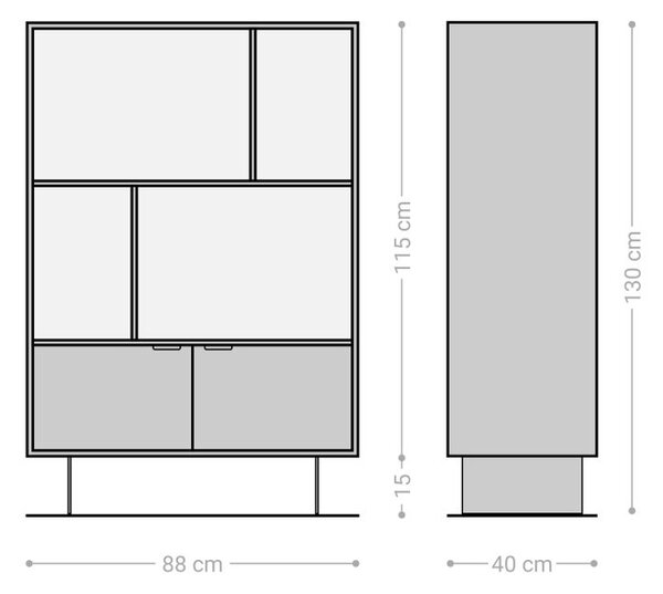DELIFE Regál Teele 90x130 cm akácie přírodní břidlice 2 dvířka závěsná podnož nerezová ocel