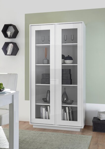 VITRÍNA, vysoce lesklá bílá, 92/179/43 cm MID.YOU - Kredence a vitríny, Online Only