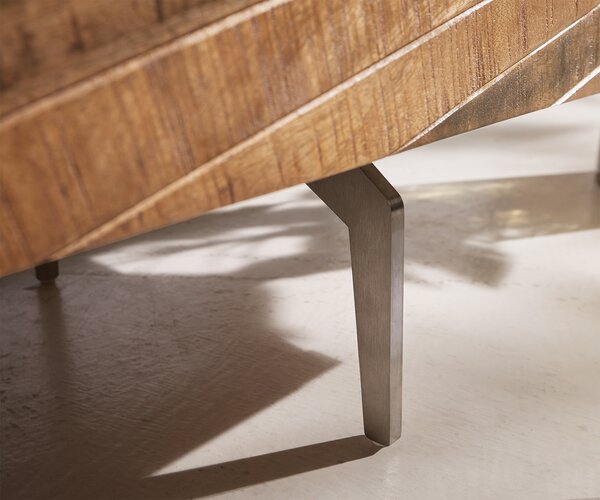 DELIFE TV stolek Bahan 200 cm mango teak 4 dvířka mramorová deska bílá rohová podnož nerezová ocel