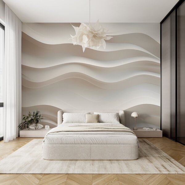 Fototapety 3D bílé a šedé vlny, Fototapety Art deco, w08939 : uwalls.cz