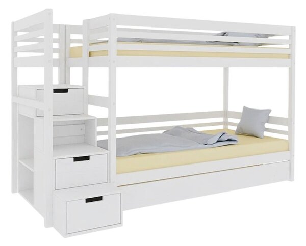 Patrová postel TULY s úložnými schody 90x200 cm - Bílá, Zvolte šuplík: Přistýlka 90x190 cm, Zvolte stranu: Vlevo