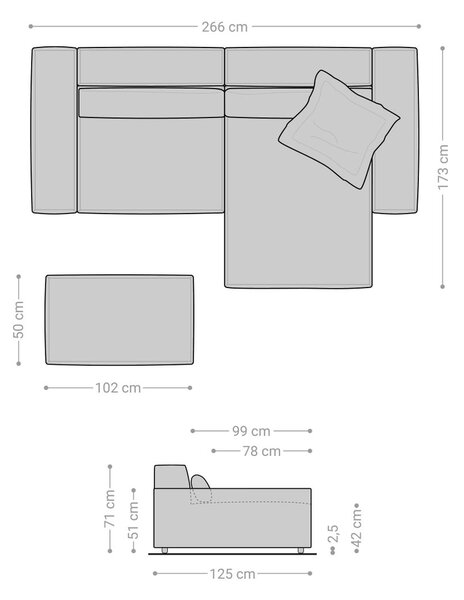 DELIFE Rohová pohovka Sirpio XL 270x170 cm bouclé krémovo-bílá variabilní lenoška s taburetem