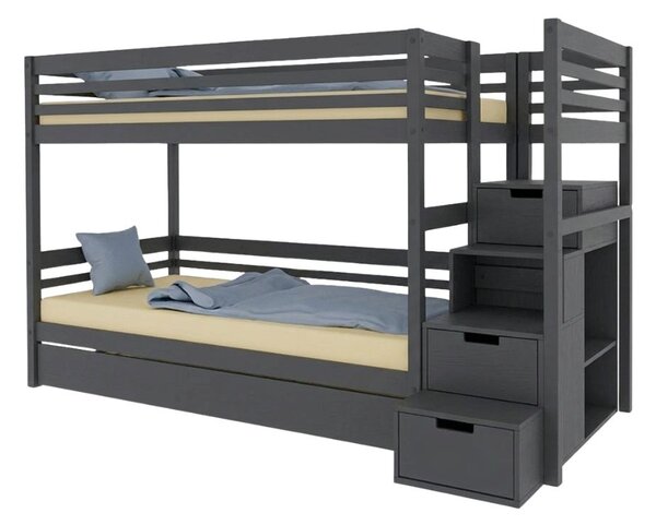 Patrová postel TULY s úložnými schody 90x200 cm - Tmavě šedá, Zvolte šuplík: Přistýlka 90x190 cm, Zvolte stranu: Vpravo