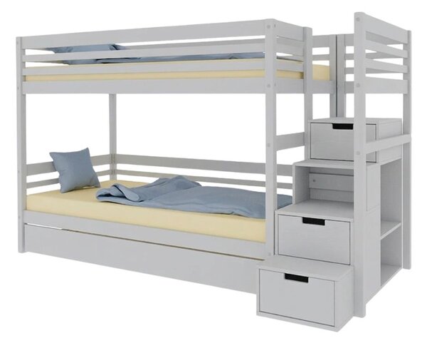 Patrová postel TULY s úložnými schody 90x200 cm - Světle šedá, Zvolte šuplík: Přistýlka 90x190 cm, Zvolte stranu: Vpravo