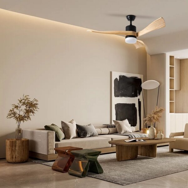 ZEVENTI - LED Stropní ventilátor NATURITO LED/18W/230V Wi-Fi Tuya černá/dub + DO