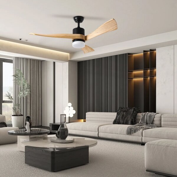 ZEVENTI - LED Stropní ventilátor NATURITO LED/18W/230V Wi-Fi Tuya černá/dub + DO
