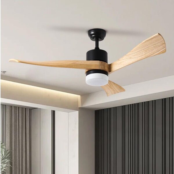 ZEVENTI - LED Stropní ventilátor NATURITO LED/18W/230V Wi-Fi Tuya černá/dub + DO