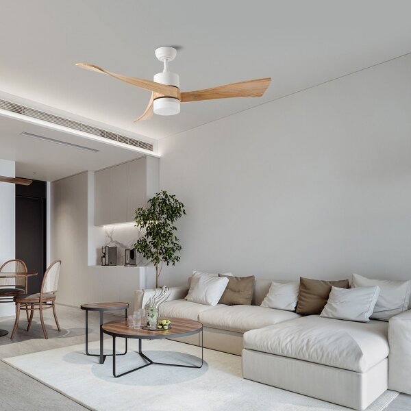 ZEVENTI - LED Stropní ventilátor NATURITO LED/18W/230V Wi-Fi Tuya bílá/dub + DO
