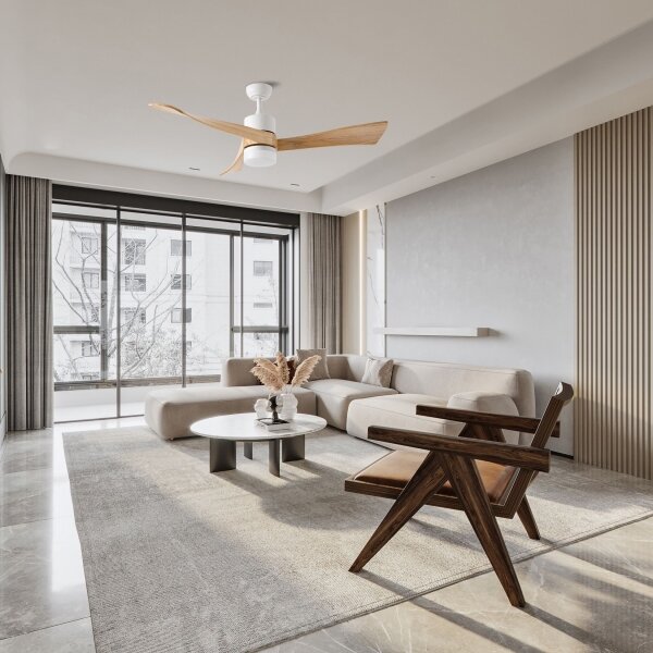 ZEVENTI - LED Stropní ventilátor NATURITO LED/18W/230V Wi-Fi Tuya bílá/dub + DO