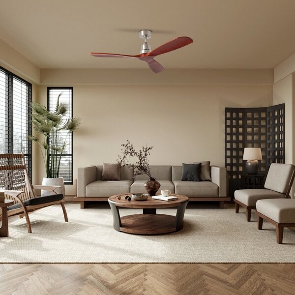 ZEVENTI - Stropní ventilátor LIONI Wi-Fi Tuya chrom/dub + DO