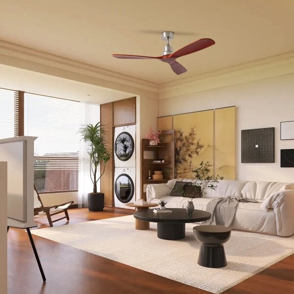 ZEVENTI - Stropní ventilátor LIONI Wi-Fi Tuya chrom/dub + DO