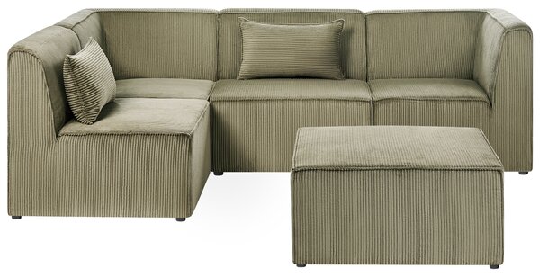 Modulární rohová pohovka 4místná LEMVIG Manšestr Zelená s taburetem Pravá