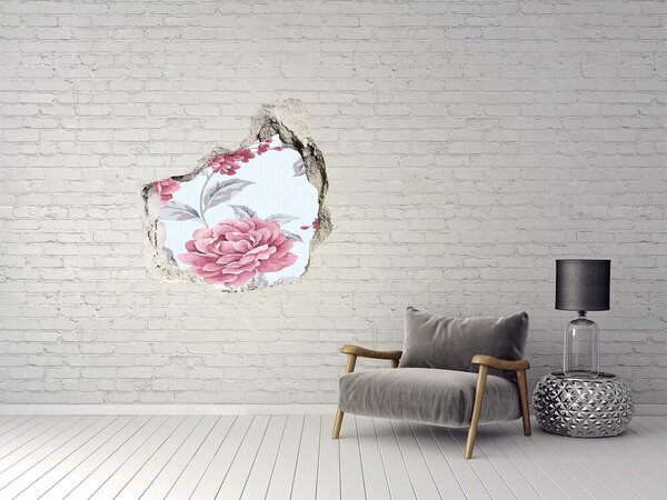 Nálepka 3D díra na zeď beton Pivoňky nd-p-59030871
