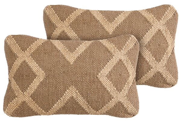 Sada 2 dekorativních polštářů GOPI Juta 30 x 50 cm Světle hnědá Geometrický vzor