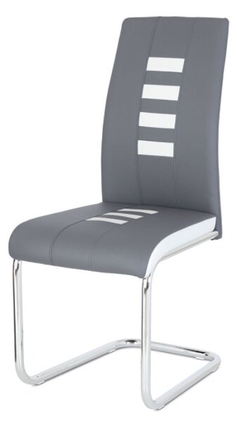 Autronic - Jídelní židle, potah kombinace šedé a bílé ekokůže, kovová pohupová podnož - DCL-961 GREY