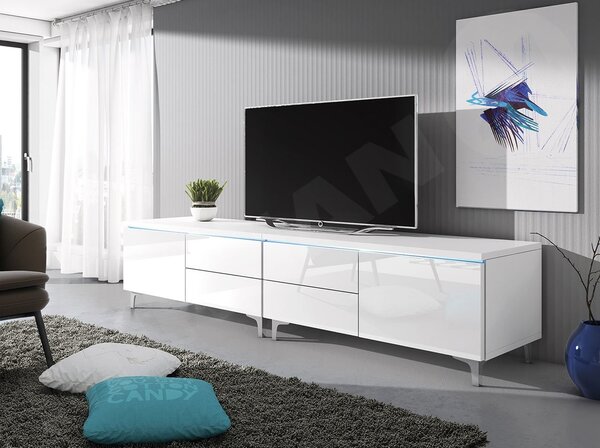 Set 2 TV skříněk Clea XI W Double (bílá + lesk bílý) (s modrým LED osvětlením)