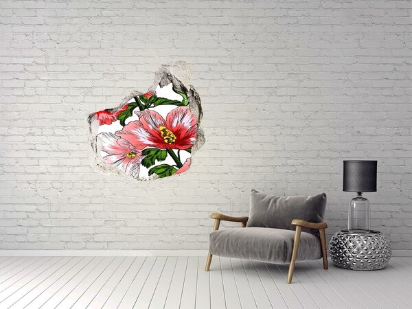 Nálepka 3D díra na zeď beton Hibiskus nd-p-65039906