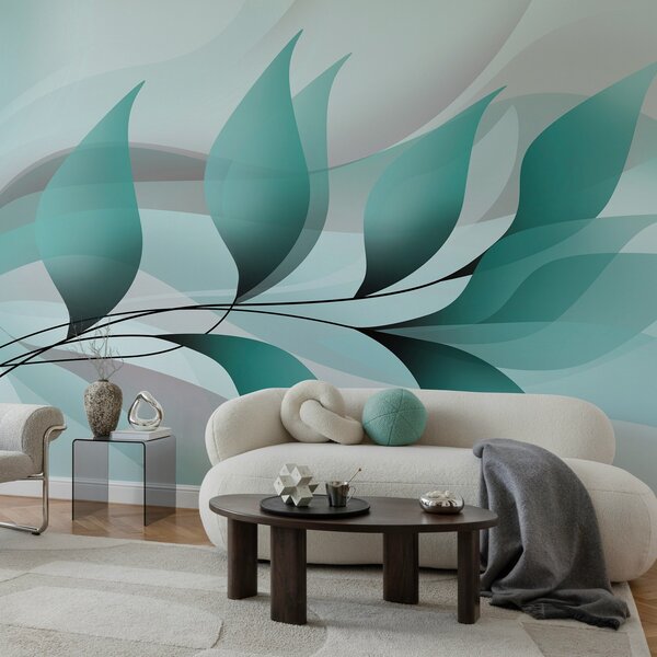 Fototapety elegantní větev s tyrkysovými listy , Fototapety příroda, Fototapety listy, w05660v1 : uwalls.cz