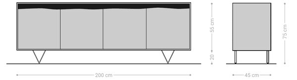 DELIFE Komoda Stonegrace 200x45 cm akácie přírodní 4 dvířka s přírodní hranou