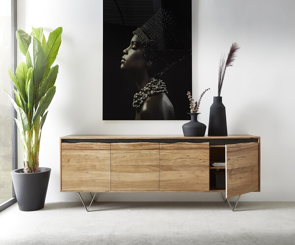 DELIFE Komoda Stonegrace 200x45 cm akácie přírodní 4 dvířka s přírodní hranou
