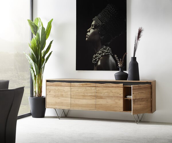 DELIFE Komoda Stonegrace 200x45 cm akácie přírodní 4 dvířka s přírodní hranou