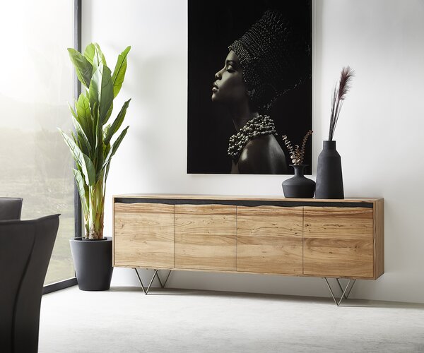 DELIFE Komoda Stonegrace 200x45 cm akácie přírodní 4 dvířka s přírodní hranou