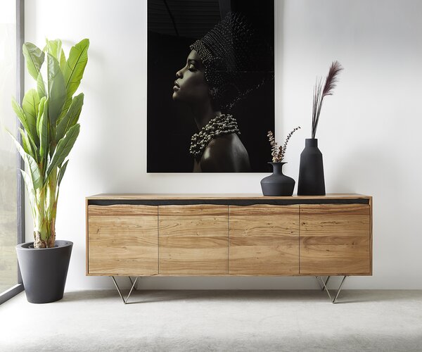 DELIFE Komoda Stonegrace 200x45 cm akácie přírodní 4 dvířka s přírodní hranou