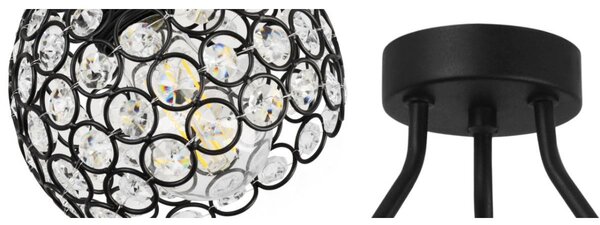 Stropní svítidlo Crystal Trio, 3x černé křišťálové stínítko