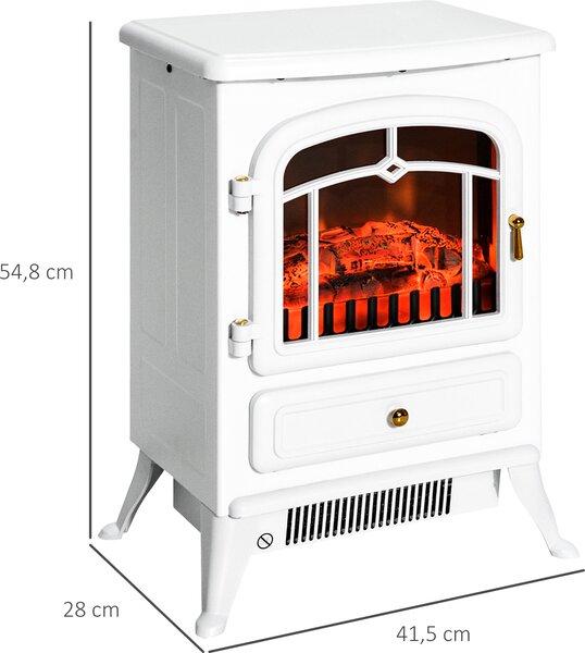 HOMCOM Elektrický krb Plamenný efekt 950/1850W Ochrana proti přehřátí Bílá 41,5 x 28 x 54,8 cm