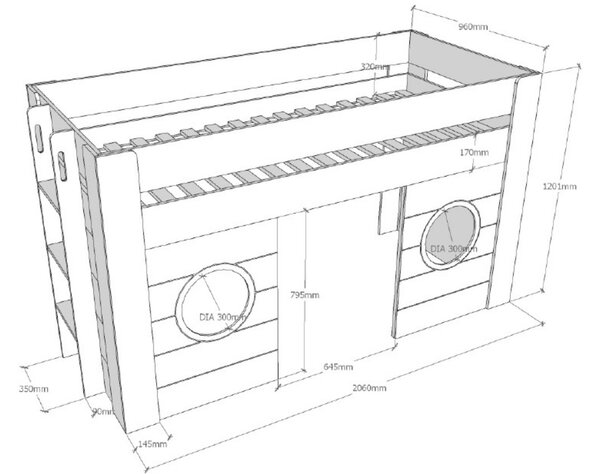 Bílá lakovaná patrová postel Vipack Freya 90 x 200 cm