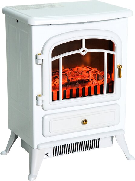 HOMCOM Elektrický krb Plamenný efekt 950/1850W Ochrana proti přehřátí Bílá 41,5 x 28 x 54,8 cm