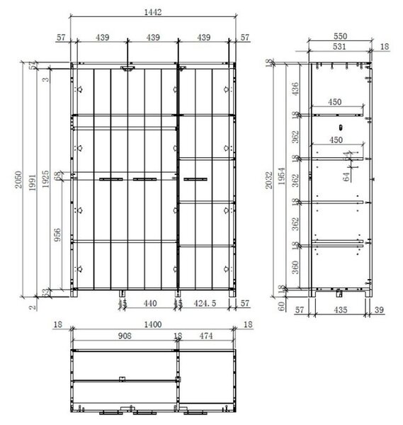 Bílá lakovaná šatní skříň Vipack Erik 205 x 144,2 cm