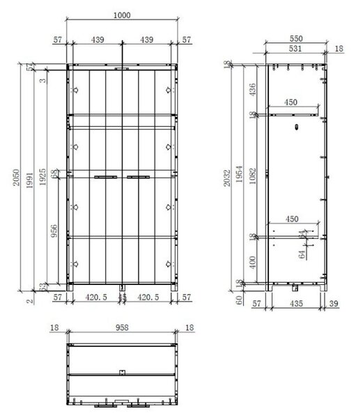 Bílá lakovaná šatní skříň Vipack Erik 205 x 100 cm
