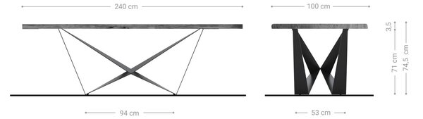DELIFE Jídelní stůl Edge 240x100 akácie přírodní Spider plochá ocel nerezová ocel Live-Edge