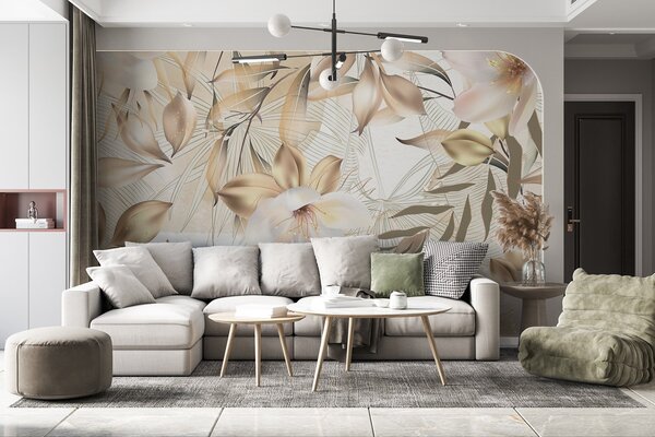 Fototapety Jasmínové květy a listy, jemné barvy, botanická ilustrace, květinové pozadí , elegantní, Fototapety abstraktní, w08977 : uwalls.cz