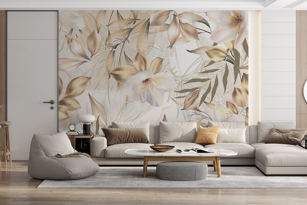 Fototapety Jasmínové květy a listy, jemné barvy, botanická ilustrace, květinové pozadí , elegantní, Fototapety abstraktní, w08977 : uwalls.cz