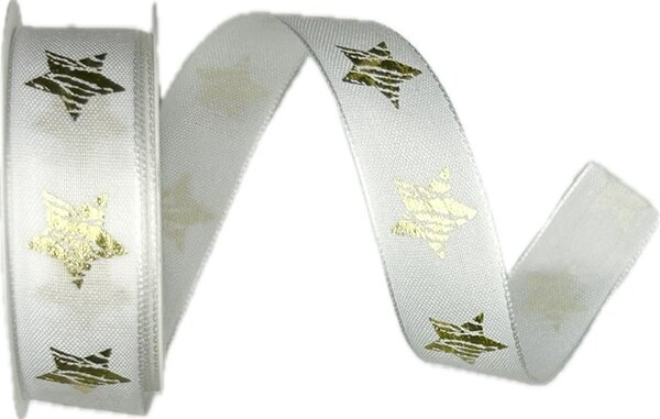 Vánoční stuha RUSTIC STAR WHITE bílá 25mm x 3m (9,-Kč/m)