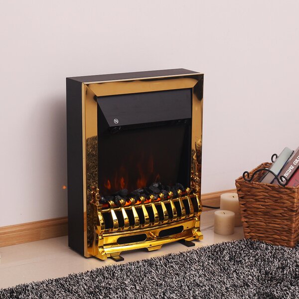 Elektrický krb Stojící krb s efektem plamene 1000/2000W 48,2 x 18,5 x 59,2 cm ve zlaté barvě pro příjemné večery