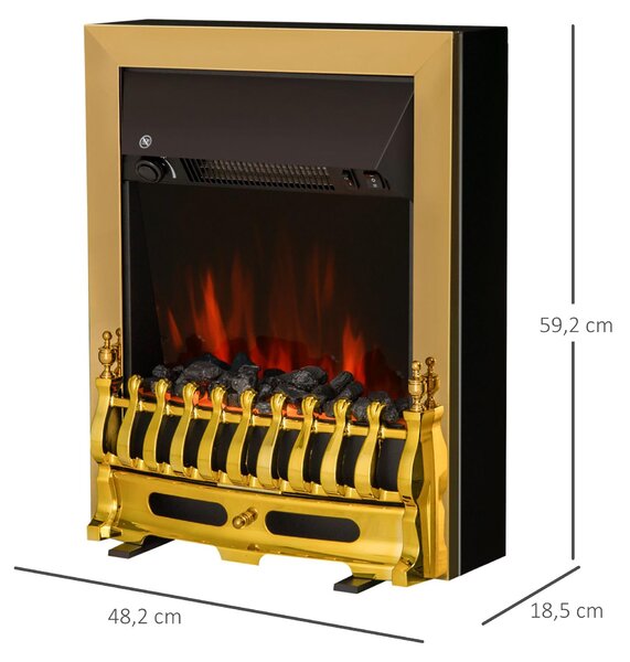 Elektrický krb Stojící krb s efektem plamene 1000/2000W 48,2 x 18,5 x 59,2 cm ve zlaté barvě pro příjemné večery