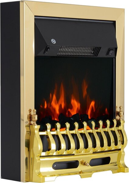 Elektrický krb Stojící krb s efektem plamene 1000/2000W 48,2 x 18,5 x 59,2 cm ve zlaté barvě pro příjemné večery