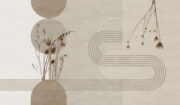 Fototapety stylová geometrie a sušené květiny v béžových tónech, Fototapety boho, w03449 : uwalls.cz