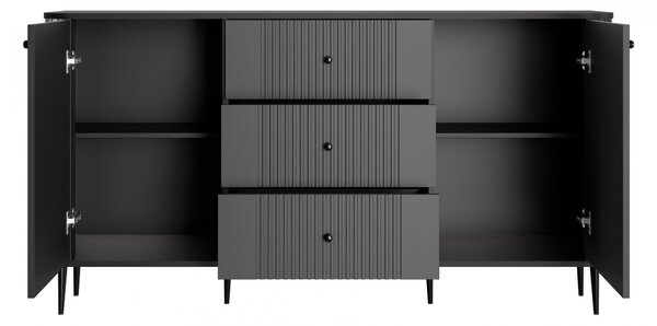 Komoda Vesper 160 cm se zásuvkami na nožkách - černá / černé nohy
