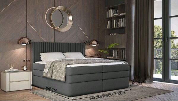 Boxspringová postel 140x200 LUMIRA 1 - světle šedá + topper ZDARMA
